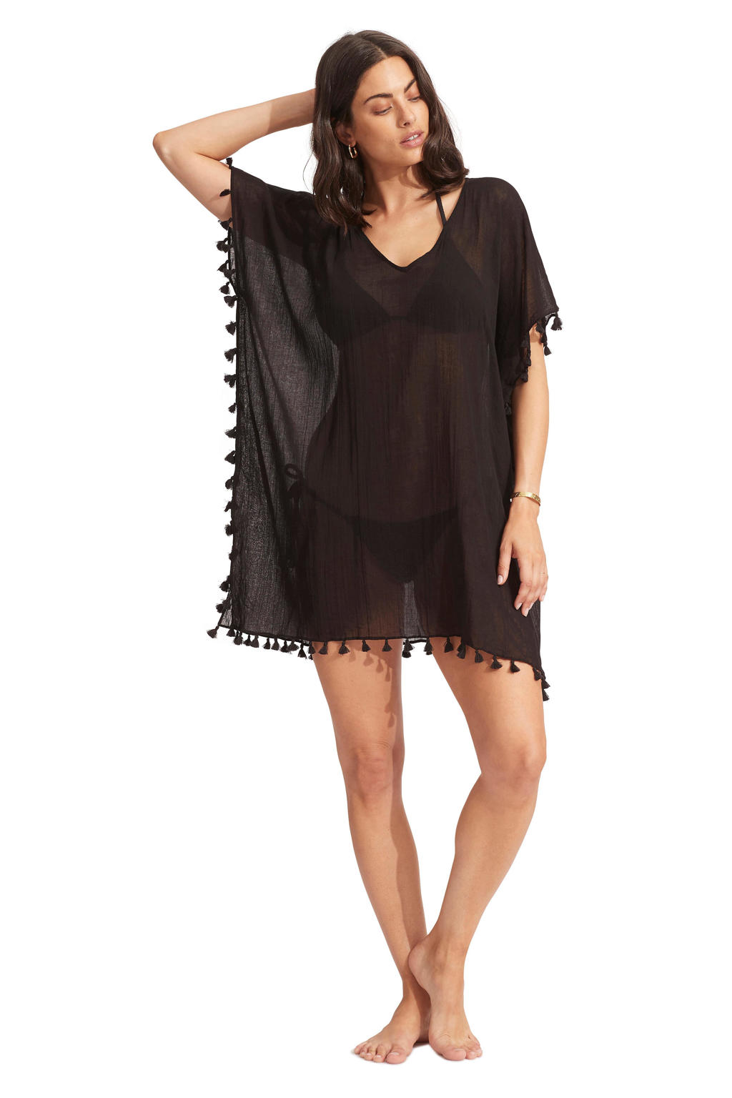 Seafolly strandtuniek met kwastjes zwart
