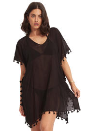 thumbnail: Seafolly strandtuniek met kwastjes zwart