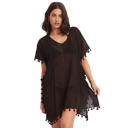 Seafolly strandtuniek met kwastjes zwart afbeelding