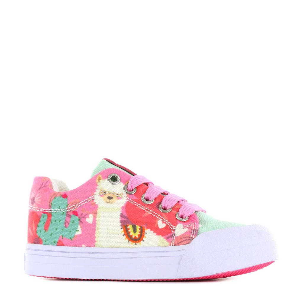 Roze en multikleurige meisjes Go Banana's Alpaca sneakers van textiel met veters en dierenprint