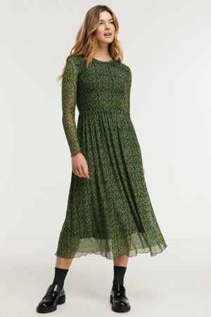semi-transparante jurk Ora met stippen en plooien groen/zwart