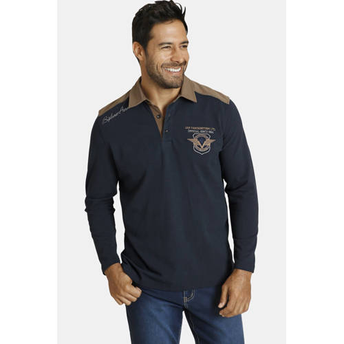 Jan Vanderstorm polo BALDREK Plus Size met contrastbies en borduursels donkerblauw afbeelding