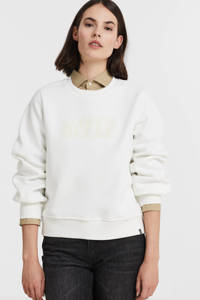 Ecru dames Cars sweater van katoen met tekst print, lange mouwen en ronde hals