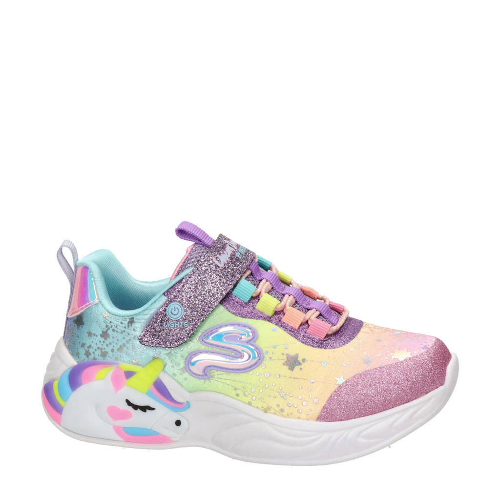 Roze en multikleurige meisjes Skechers Unicorn sneakers met lichtjes van nylon