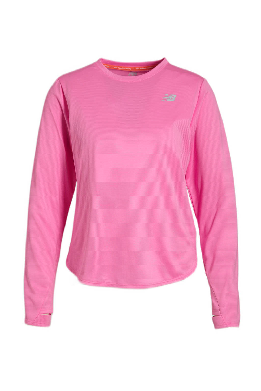 Roze dames New Balance hardloop T-shirt Accelerate van gerecycled polyester met lange mouwen en ronde hals