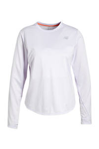 Witte dames New Balance hardloop T-shirt Accelerate van gerecycled polyester met lange mouwen en ronde hals
