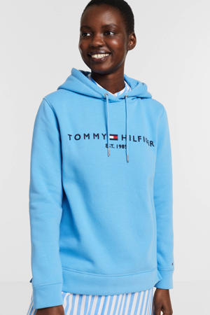 hoodie met logo en borduursels blauw