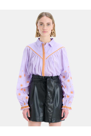 blouse Poppy Embro met borduursels lichtpaars/oranje