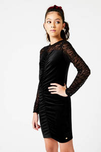 CoolCat Junior semi-transparante jurk Dila X CG met zebraprint en mesh zwart, Zwart