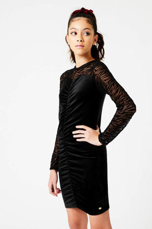semi-transparante jurk Dila X CG met zebraprint en mesh zwart