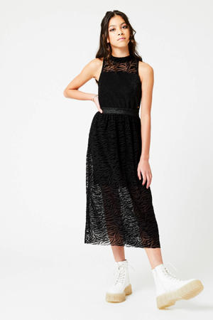 semi-transparante maxi jurk Desteny X CG met zebraprint en mesh zwart