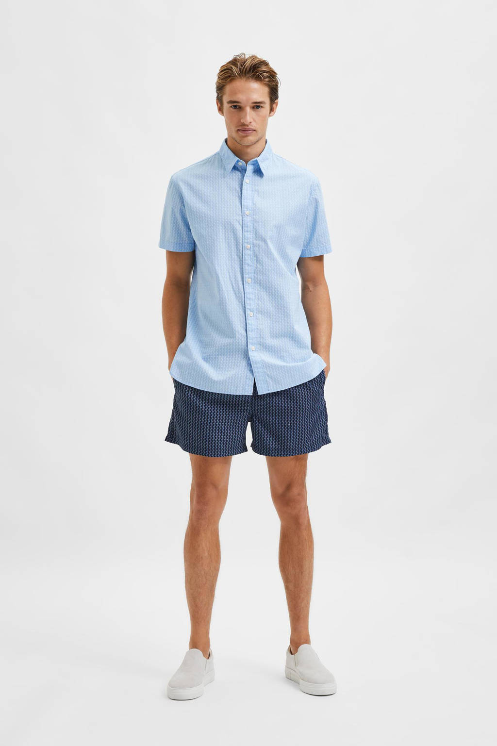 SELECTED HOMME slim fit overhemd SLHHART met all over print light blue