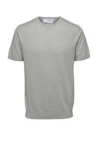 SELECTED HOMME gemêleerd fijngebreid T-shirt SLHBERG grijs