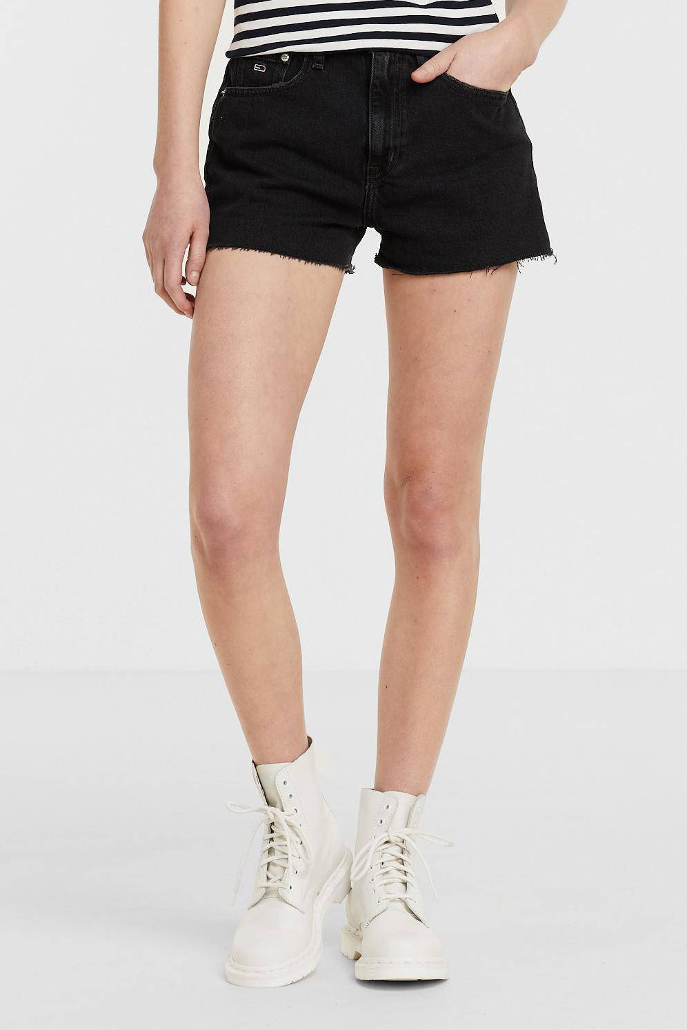 Tommy Jeans high waist korte spijkerbroek met patches denim black | wehkamp