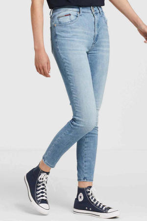high waist skinny jeans met patches light denim