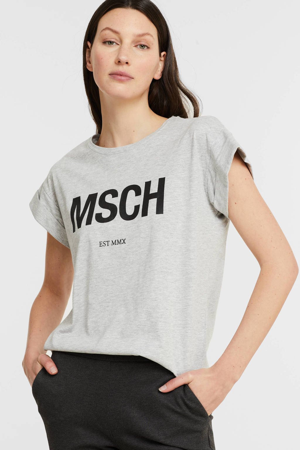 Uitsluiten Opsommen passie MSCH Copenhagen T-shirt Alva van biologisch katoen lichtgrijs | wehkamp