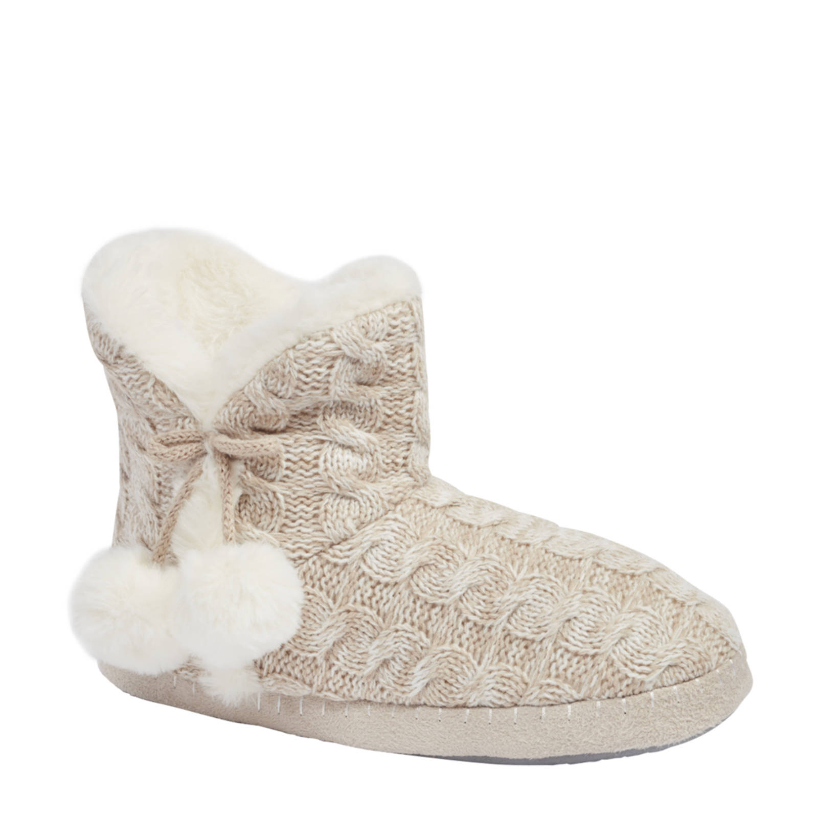 ESPRIT gebreide pantoffels met imitatiebont beige | wehkamp