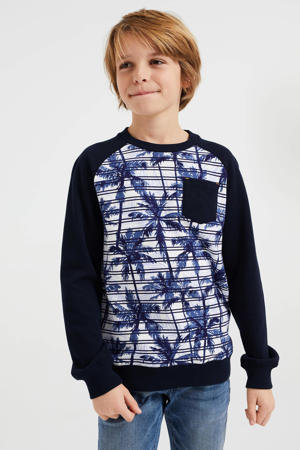 sweater met all over print donkerblauw