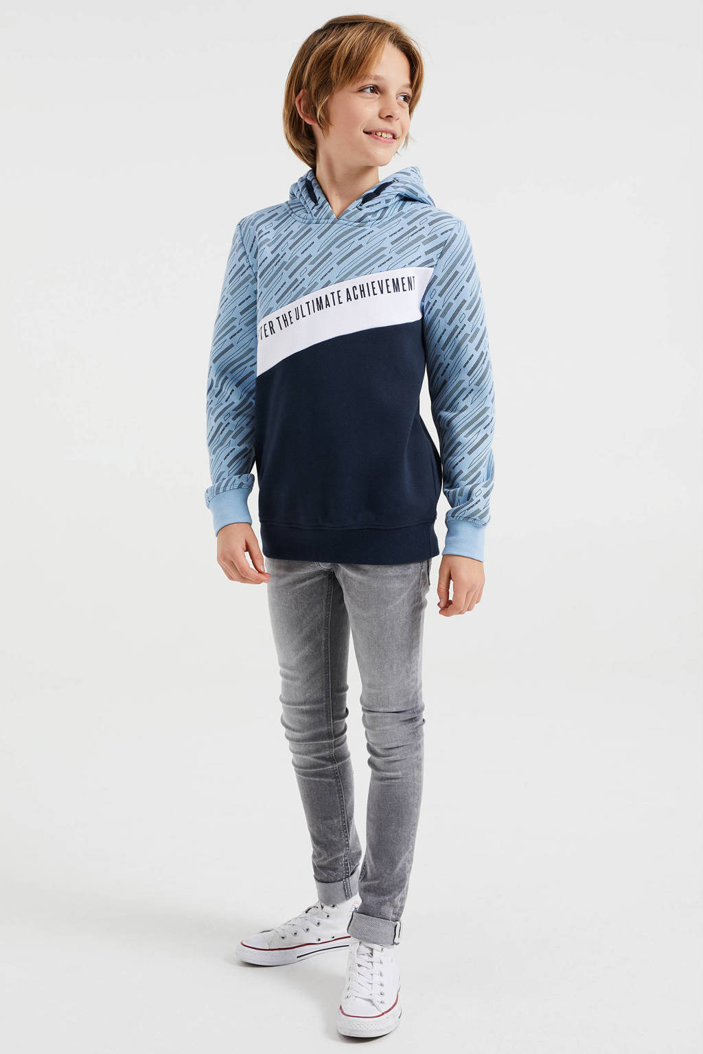 WE Fashion hoodie lichtblauw/wit/donkerblauw