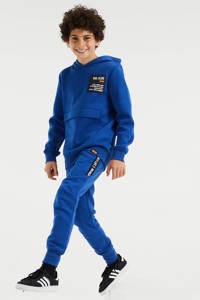 Blauwe jongens WE Fashion hoodie met printopdruk, lange mouwen, capuchon en geribde boorden
