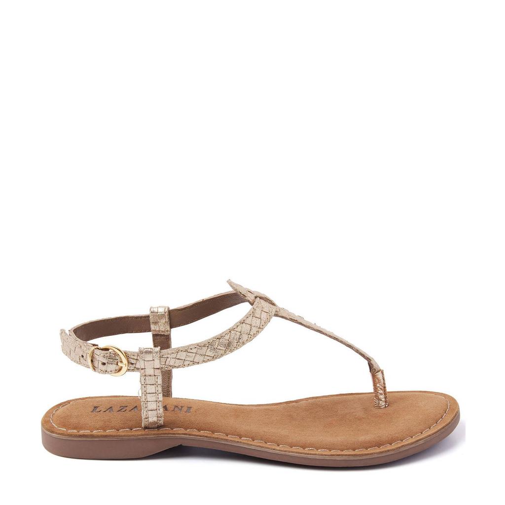 Gouden dames Lazamani 75.615 leren sandalen met gesp
