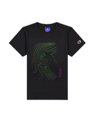 T-shirt met printopdruk zwart/roze/groen