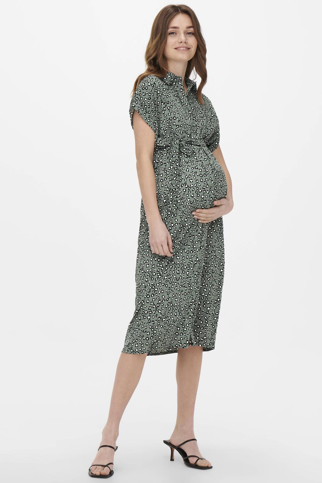 ONLY MATERNITY zwangerschaps- en voedingsjurk OLMHANNOVER met panterprint en ceintuur groen/wit/zwart