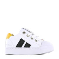 Wit en gele jongens Shoesme SH21S010-A leren sneakers met rits- en vetersluiting