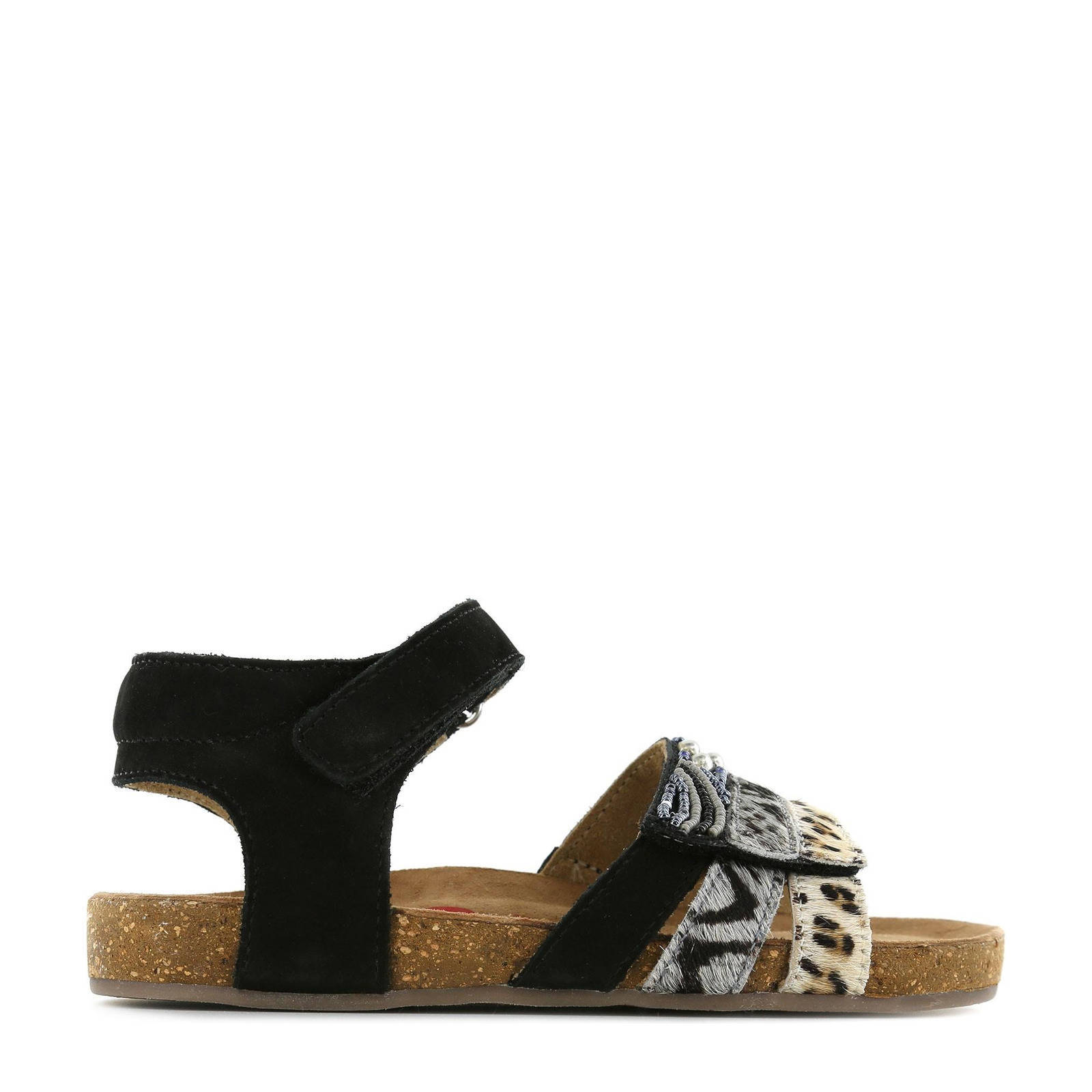 Shoesme IC22S008-A leren sandalen met dierenprint zwart | wehkamp