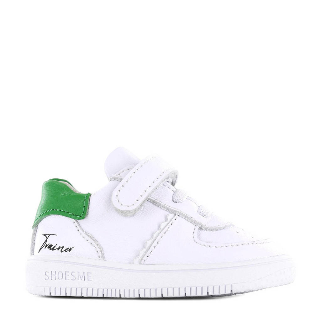 Wit en groene jongens Shoesme BN22S003-D leren sneakers met elastische veter- met klittenbandsluiting
