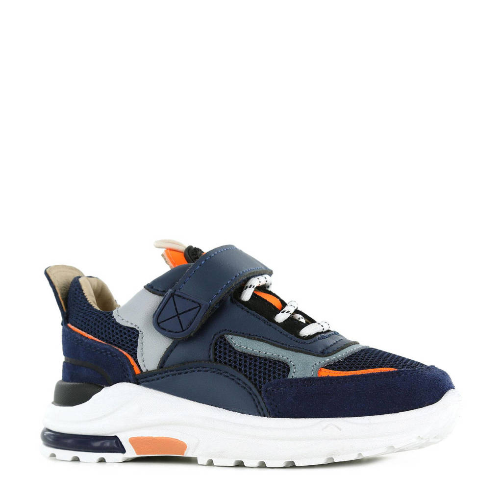 Shoesme NR22S100-L  leren sneakers donkerblauw/oranje