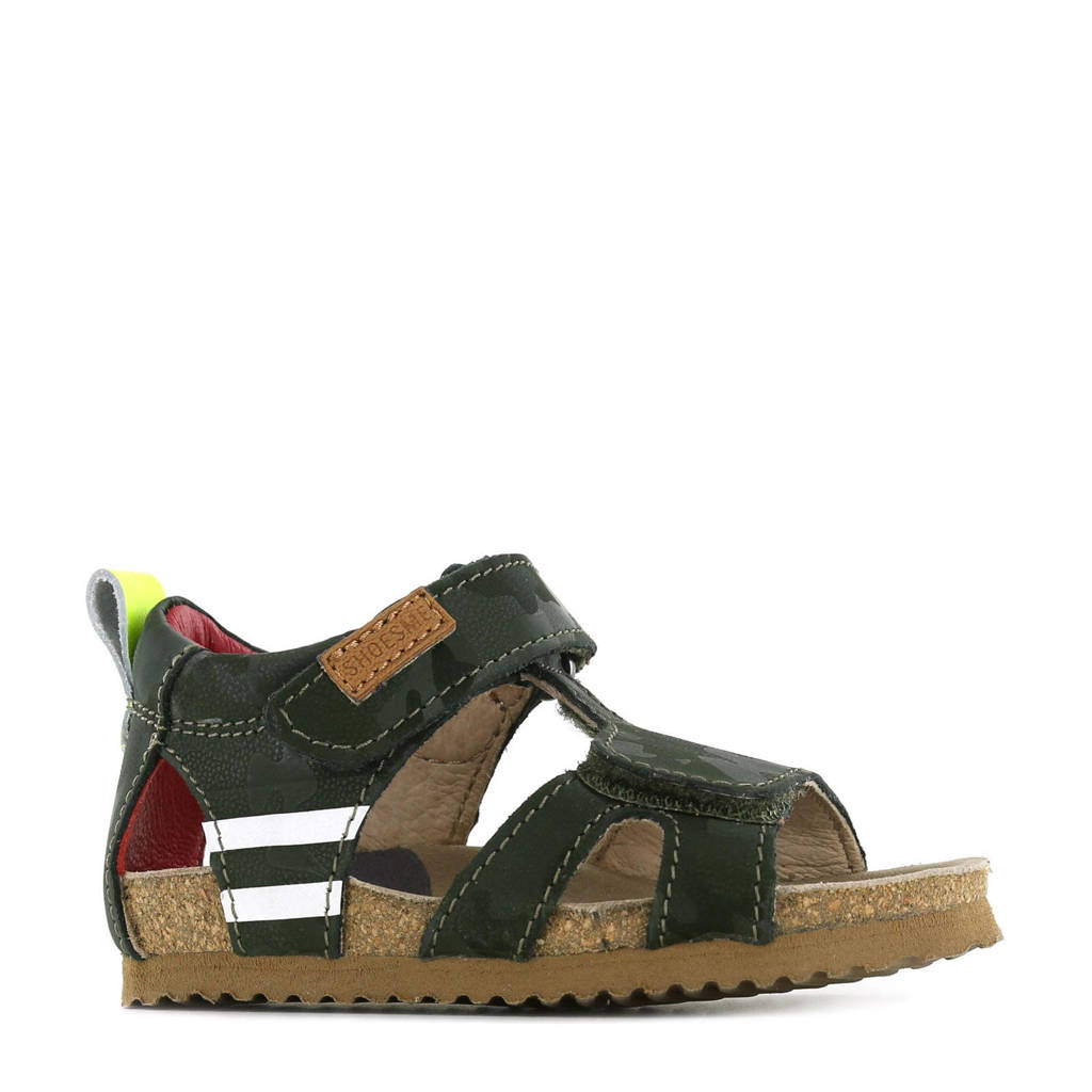 Groene jongens Shoesme BI22S086-A leren sandalen met klittenband en camouflageprint