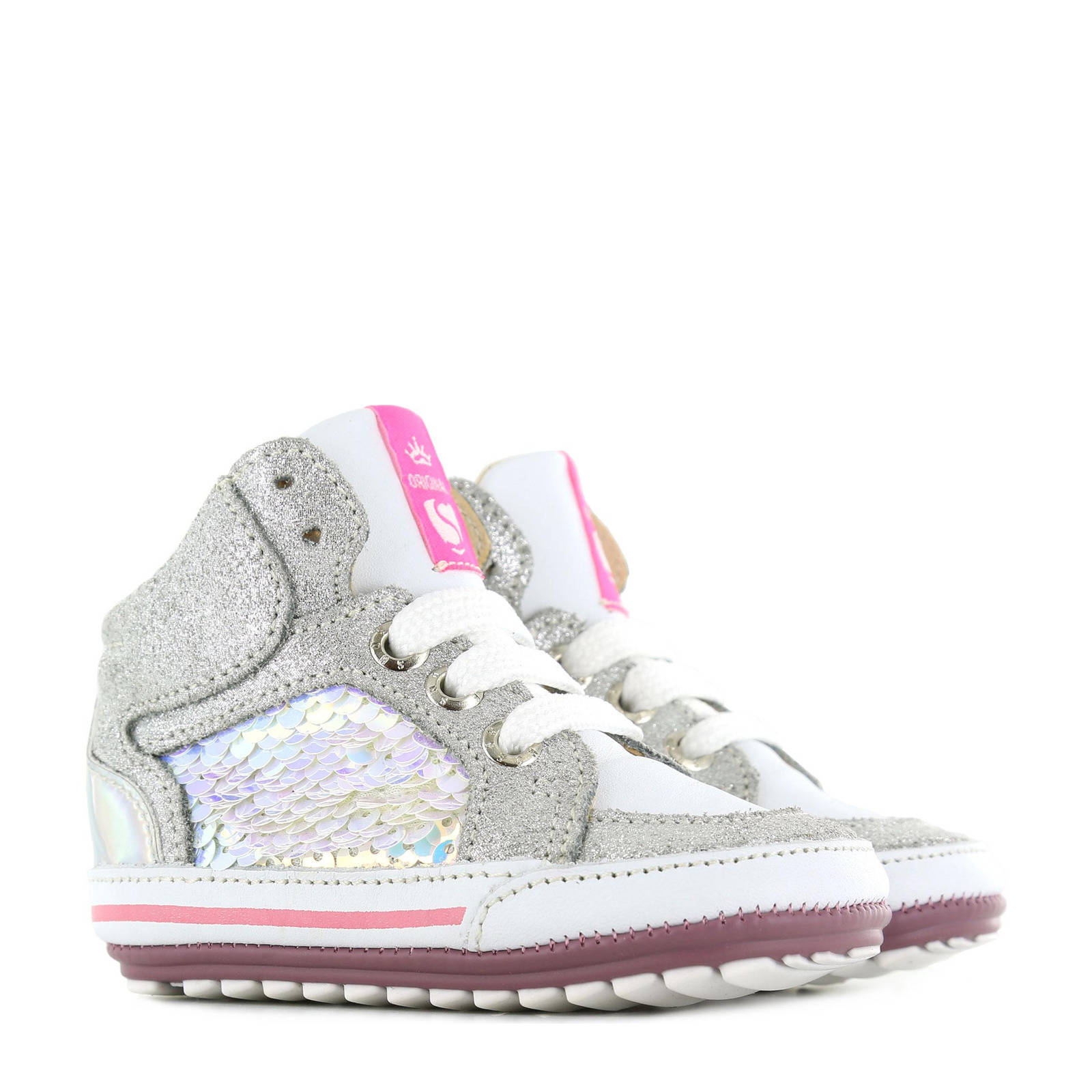 Shoesme BP22S027-A hoge leren sneakers zilver | wehkamp