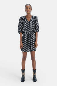 Shoeby Eksept jurk Resort Short met grafische print en ceintuur zwart/wit