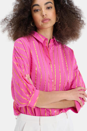 gestreepte blouse Yarn Dyed Stripe roze/goud