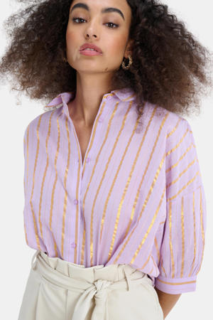 gestreepte blouse Yarn Dyed Stripe lichtpaars/goud