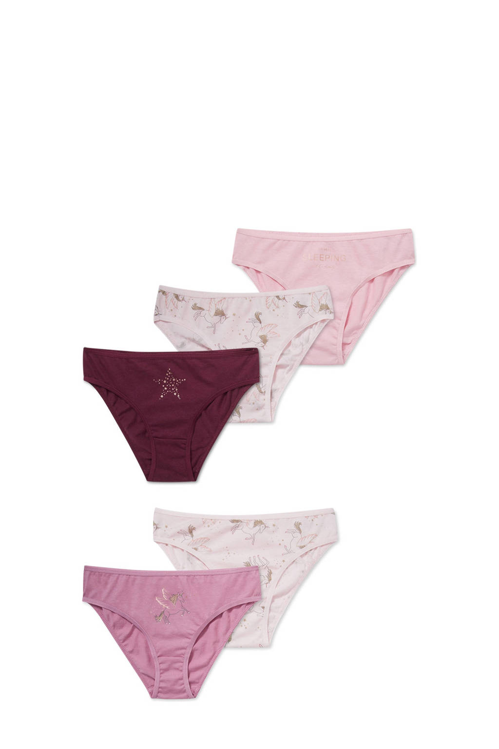 C&A slip - set van 5 roze/wit, Roze/wit