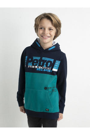 hoodie met logo donkerblauw/zeegroen