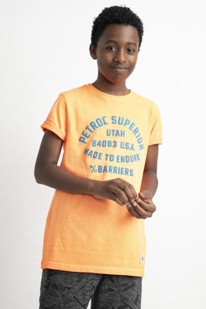 T-shirt met tekst neon oranje