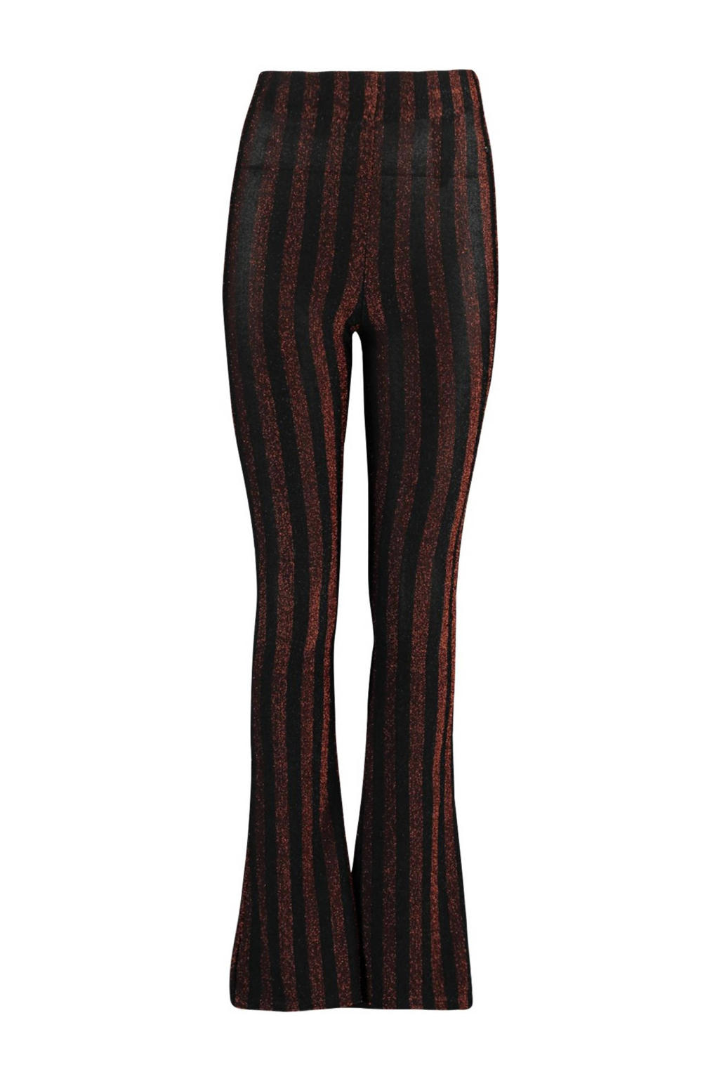 Bruin en zwarte meisjes CoolCat Junior gestreepte flared broek Pearls X CG van polyester met regular waist en elastische tailleband