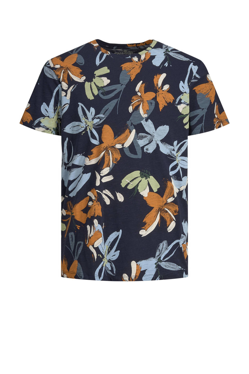 JACK & JONES ORIGINALS gebloemd regular fit T-shirt JORFLOWERPOWER navy blazer