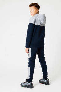 Blauw, donkerblauw en grijze jongens CoolCat Junior hoodie Stuart CB van sweat materiaal met meerkleurige print, lange mouwen, capuchon, halve rits en geribde boorden
