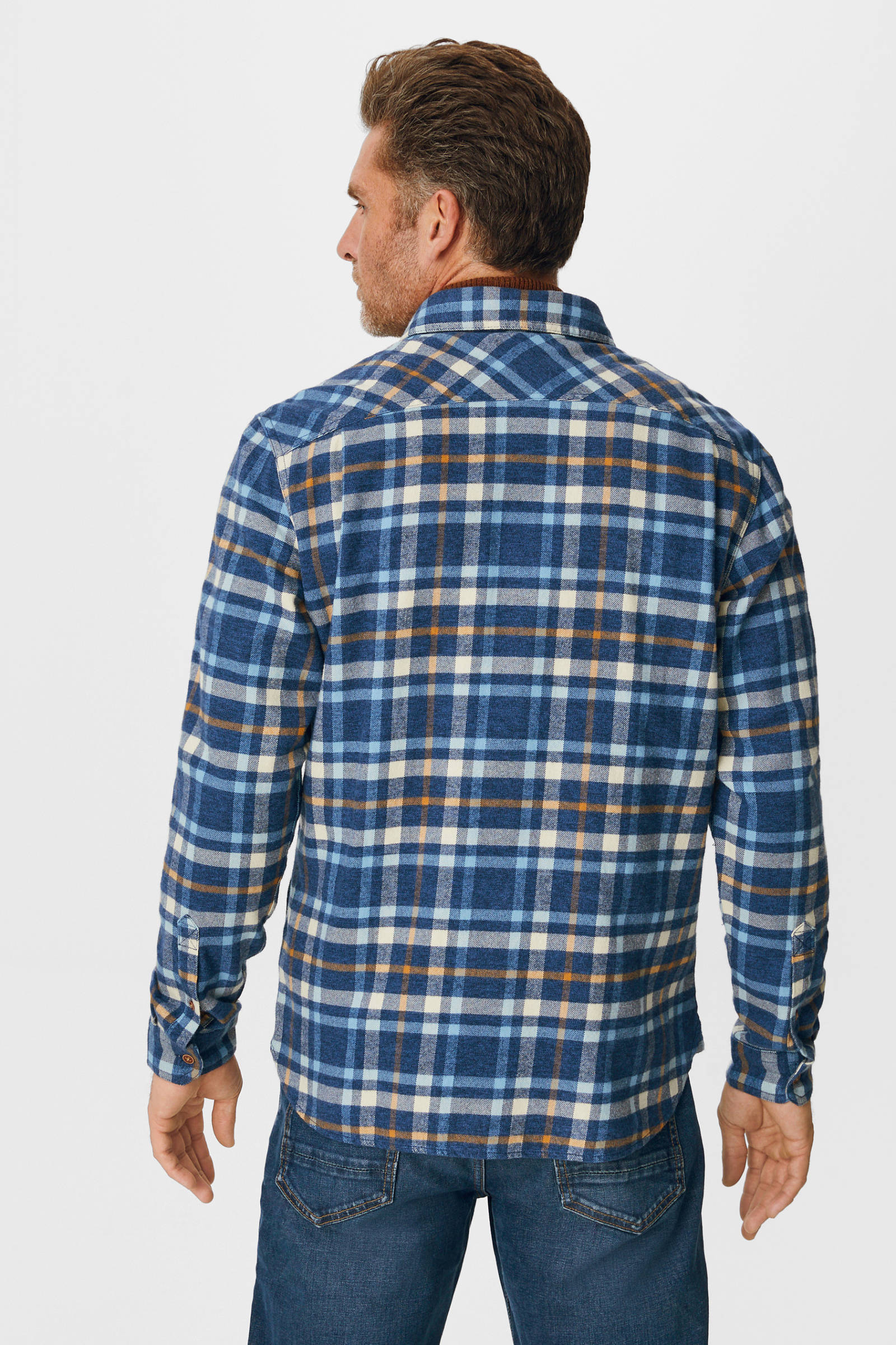 geruit flanellen regular fit overhemd donkerblauw