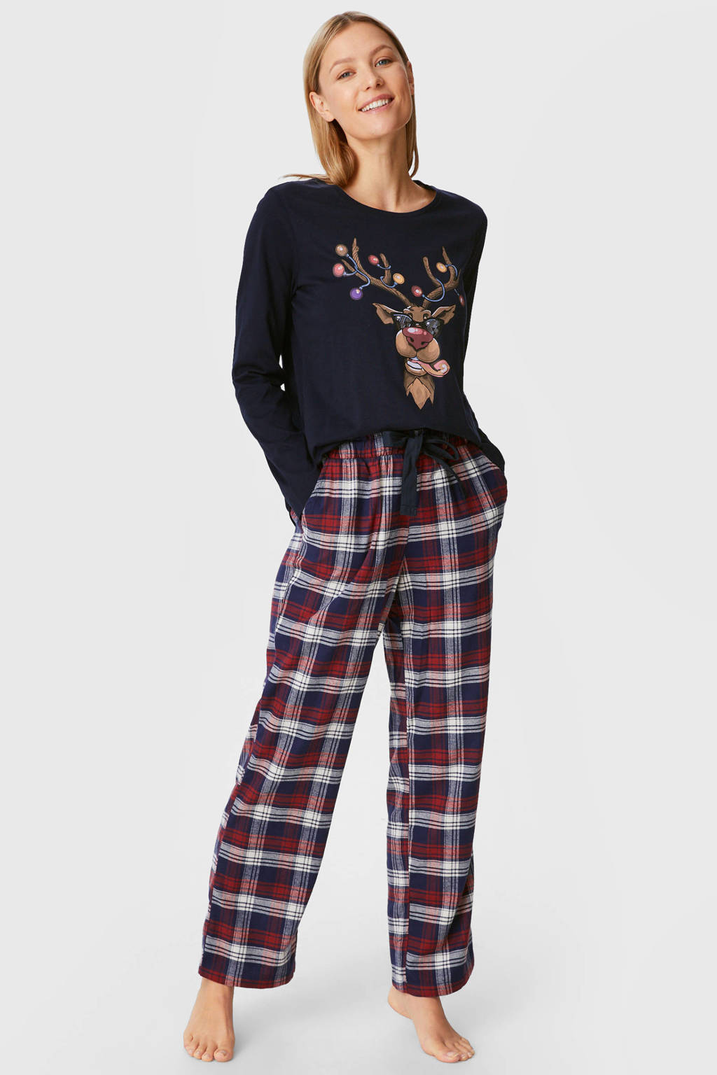 naam blijven hobby C&A pyjama met kerst print donkerblauw/rood | wehkamp