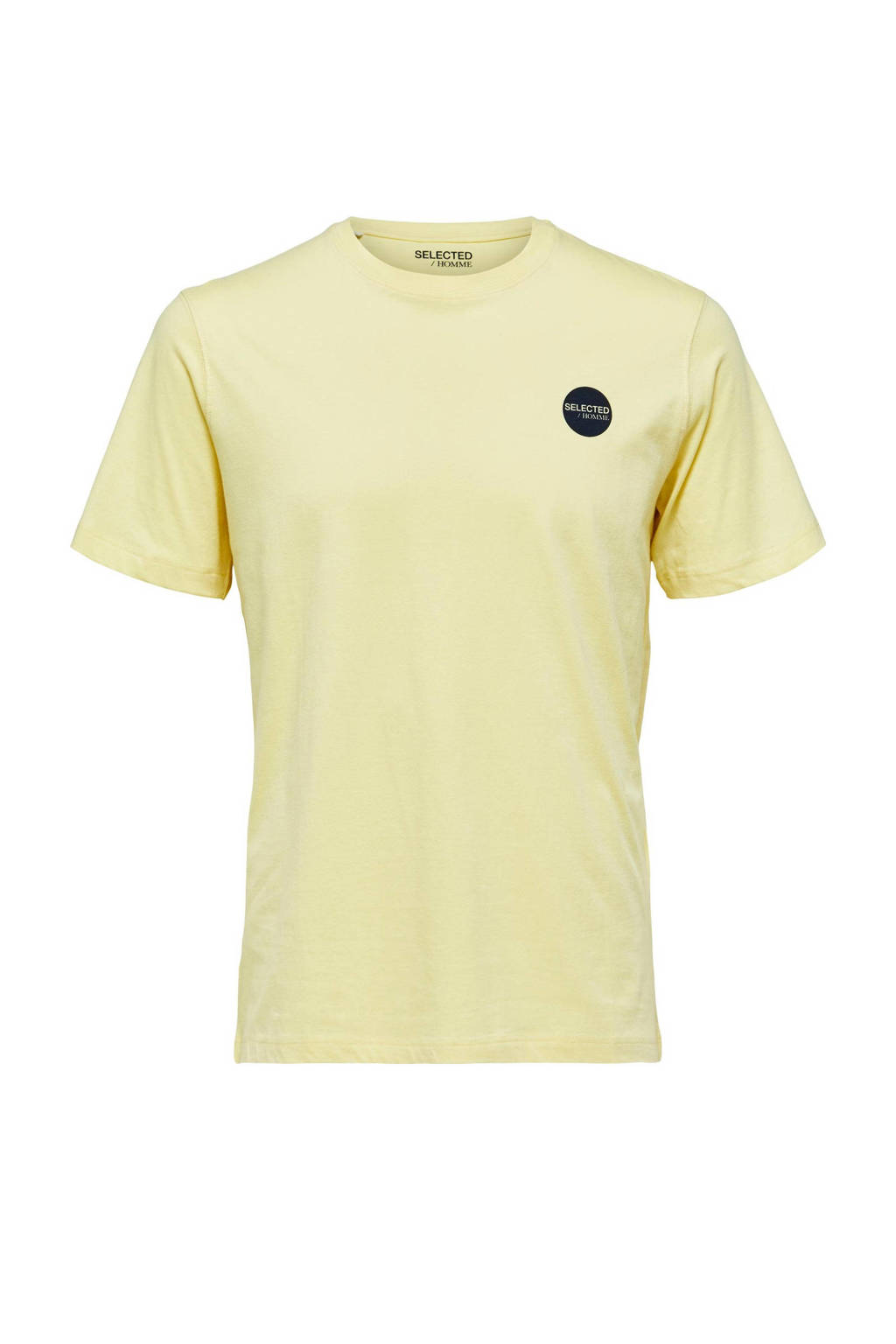 SELECTED HOMME regular fit T-shirt SLHMARCEL van biologisch katoen pale banana