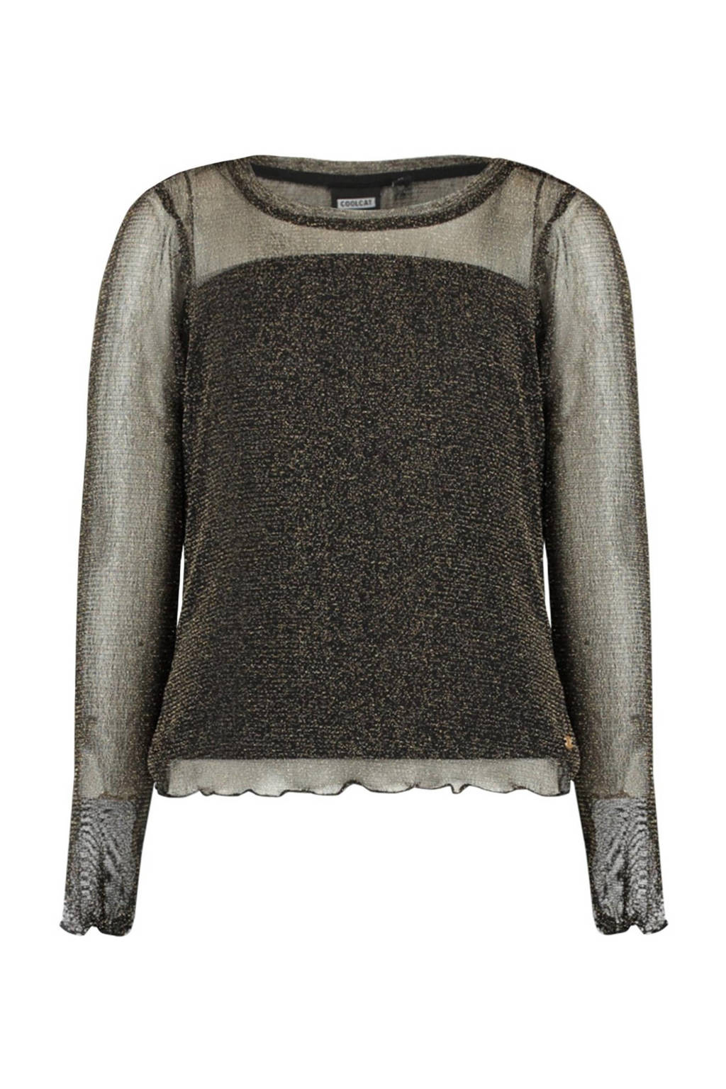 Gouden meisjes CoolCat Junior semi-transparante top van polyester met lange mouwen, ronde hals en glitters