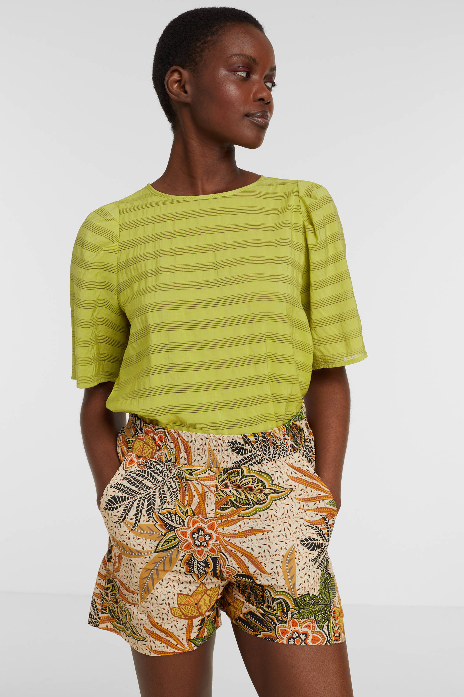 Geisha gebloemde wide leg korte broek bruin/groen/oranje | wehkamp