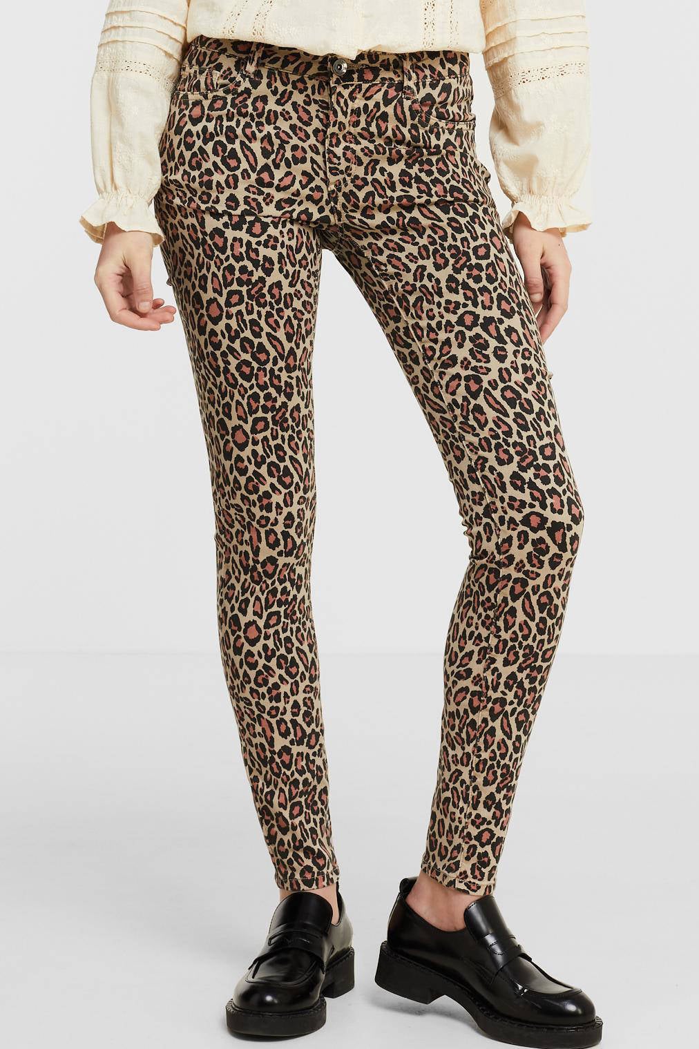 Geisha high waist skinny broek met panterprint zand/roze/zwart | wehkamp