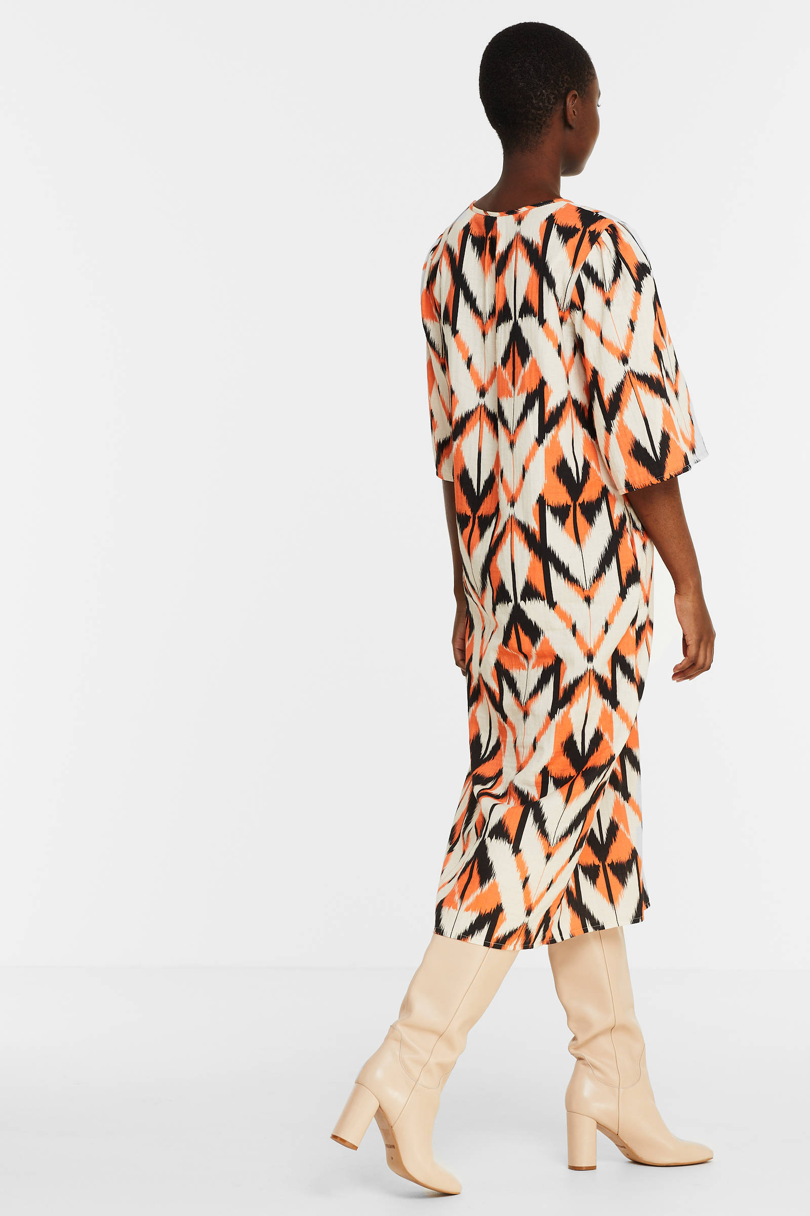 Geisha jurk met all over print oranje/ecru/zwart | wehkamp