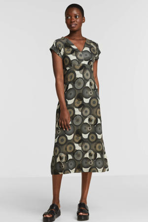 maxi jurk Jane met grafische print groen/zwart/wit/geel